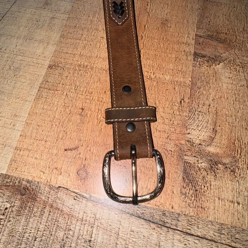 Nocona Western Boys Belt Youth Leather Fabric Inset Conchos Brown Size 22”
